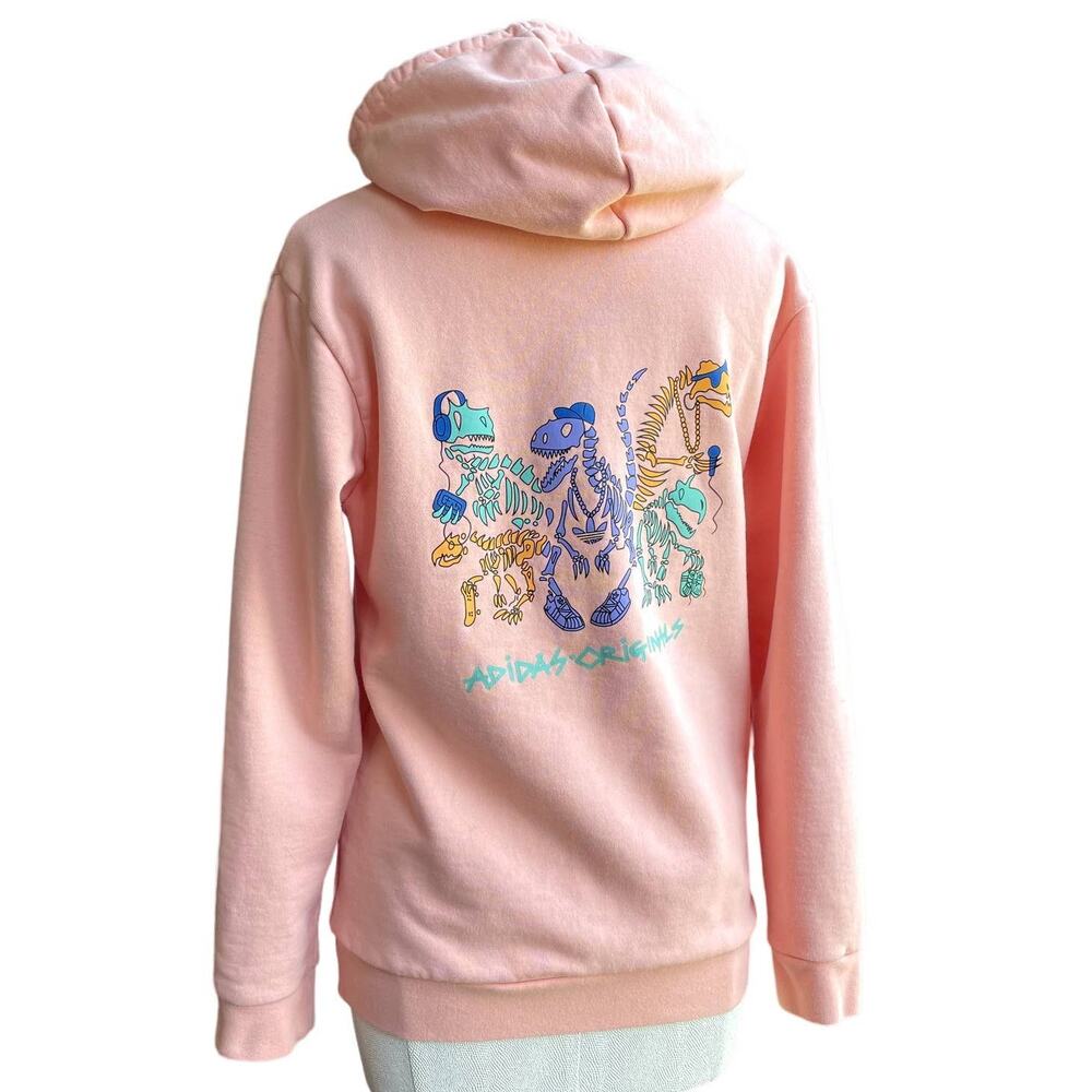 Women's‎ Adidas Originals Peach Pink Orange Funny Dino Casual Hoodie Sweater XS - Picture 3 of 16